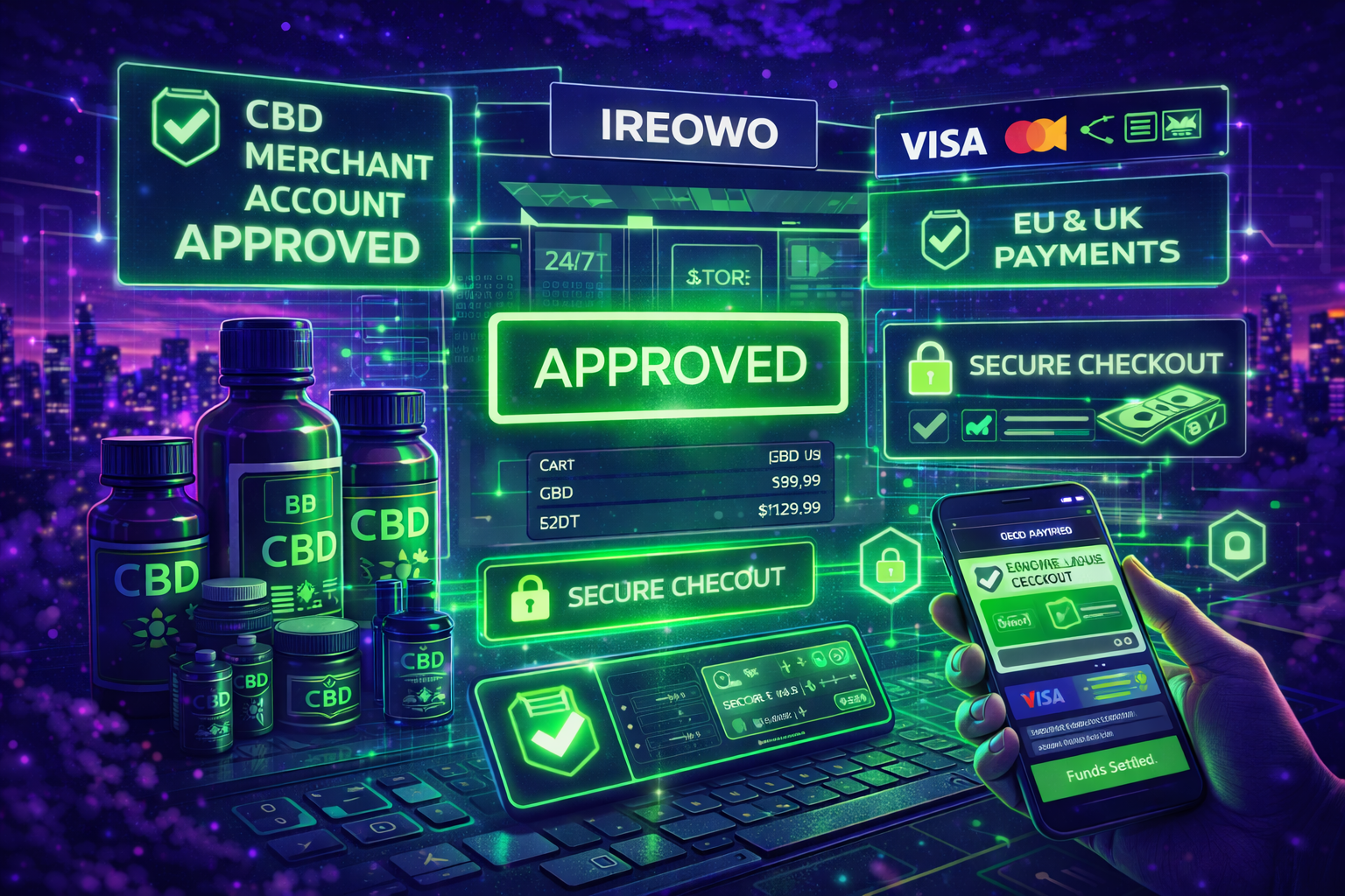 CBD merchant account approved with secure checkout and Visa Mastercard payments for CBD businesses in Europe and the UK