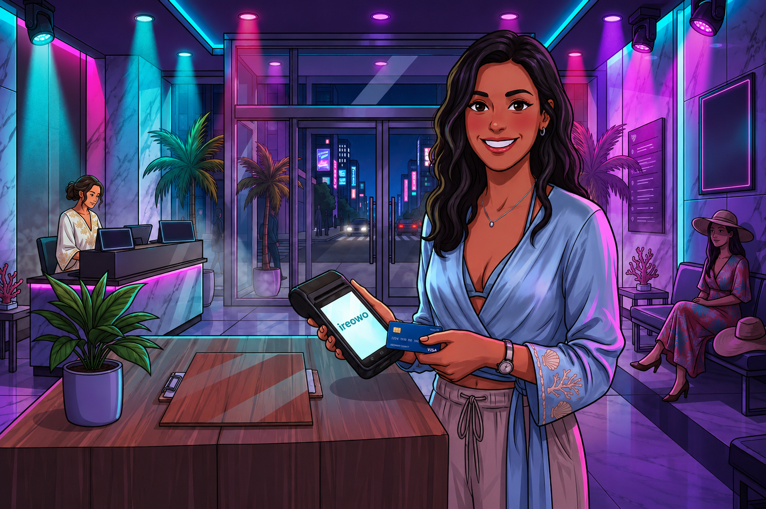 Independent professional in Europe using a card reader to accept payment from a client, sole trader payment terminal