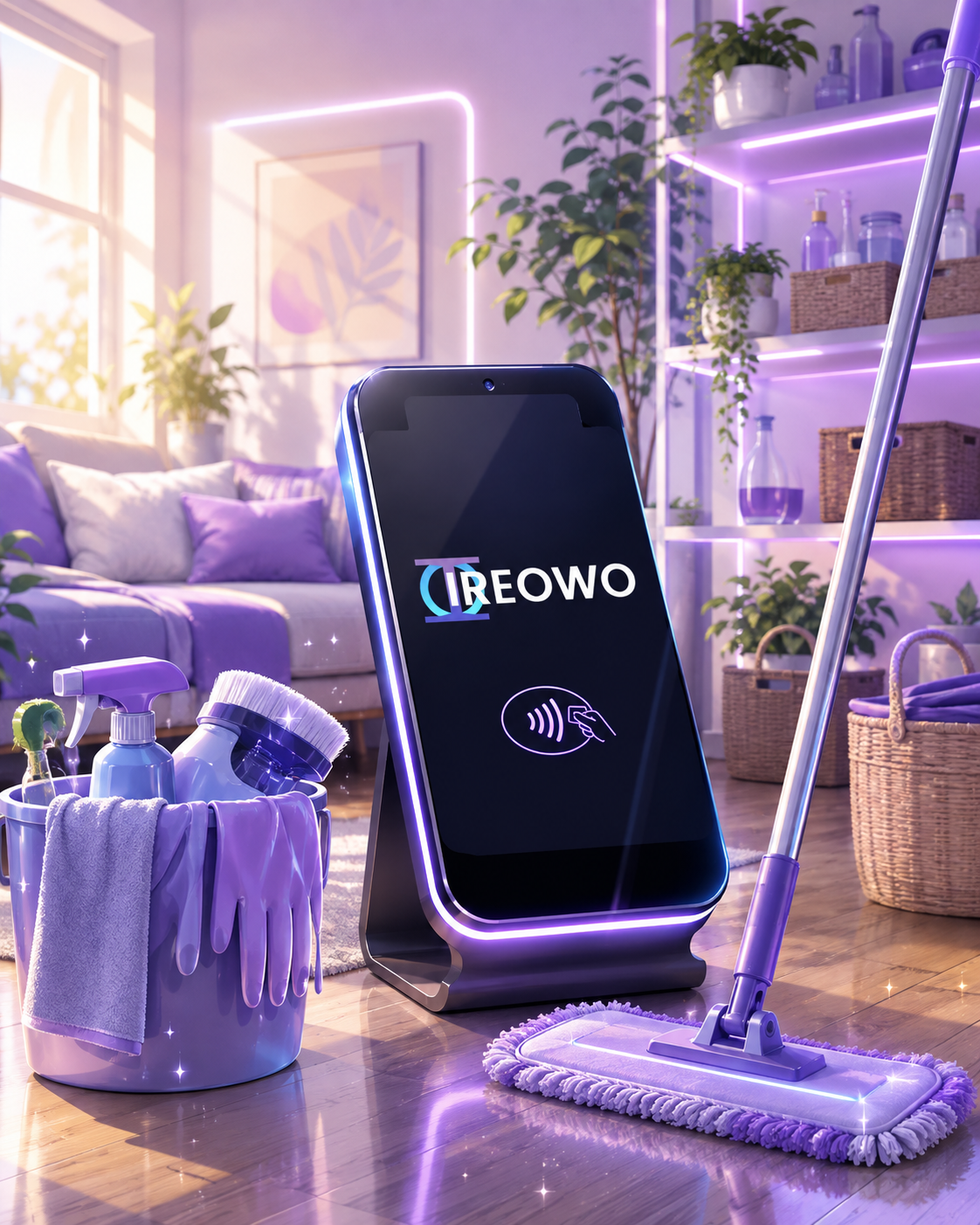 Mobile card reader used by a cleaning team to take payment on site after a home cleaning job