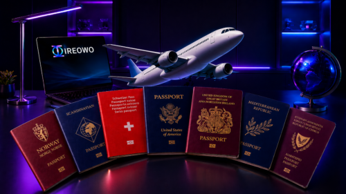 Fan of international passports representing cross border payment processing for tour operators in Europe, the UK and the USA